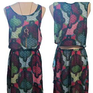 (919)H&M Women Multicolor Hi Lo Printed Dress Size M s with Cut-out